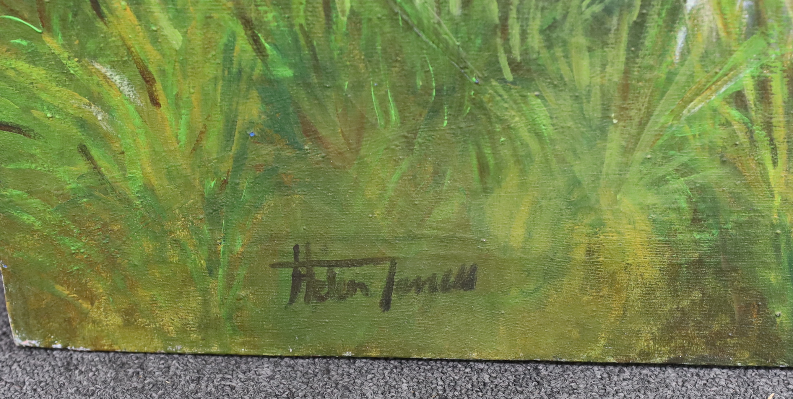 Helen James, oil on canvas, Two Springer Spaniels, signed, unframed, 95 x 94cm